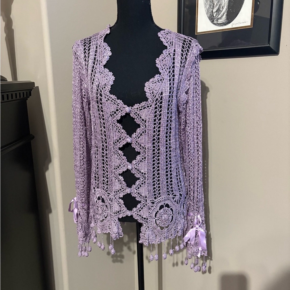 Lavender Crochet Cardigan